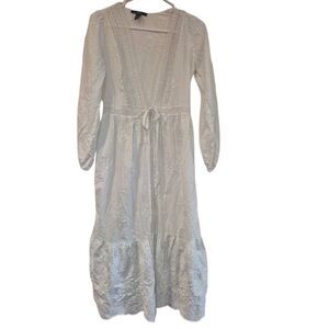 Forever 21 Women's White Cotton Embroidered Open Front Dress Cardigan Robe NEW s